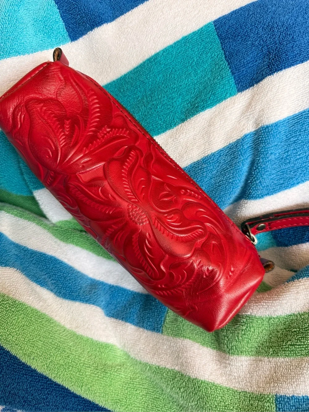 Patricia Nash Red Embossed Leather Cosmetic Case